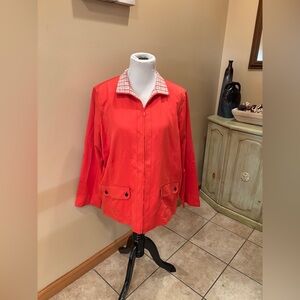 Alfred Dunner Women’s Full Zip Jacket Coral Burnt Orange Plaid Lining Size 16